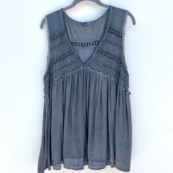 POL Tops - POL Gray Smocked Blouse with Pleated Details